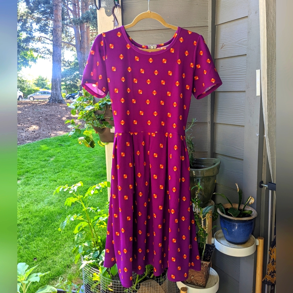 LouLaRoe midi short sleeve dress. Purple orange/ XL